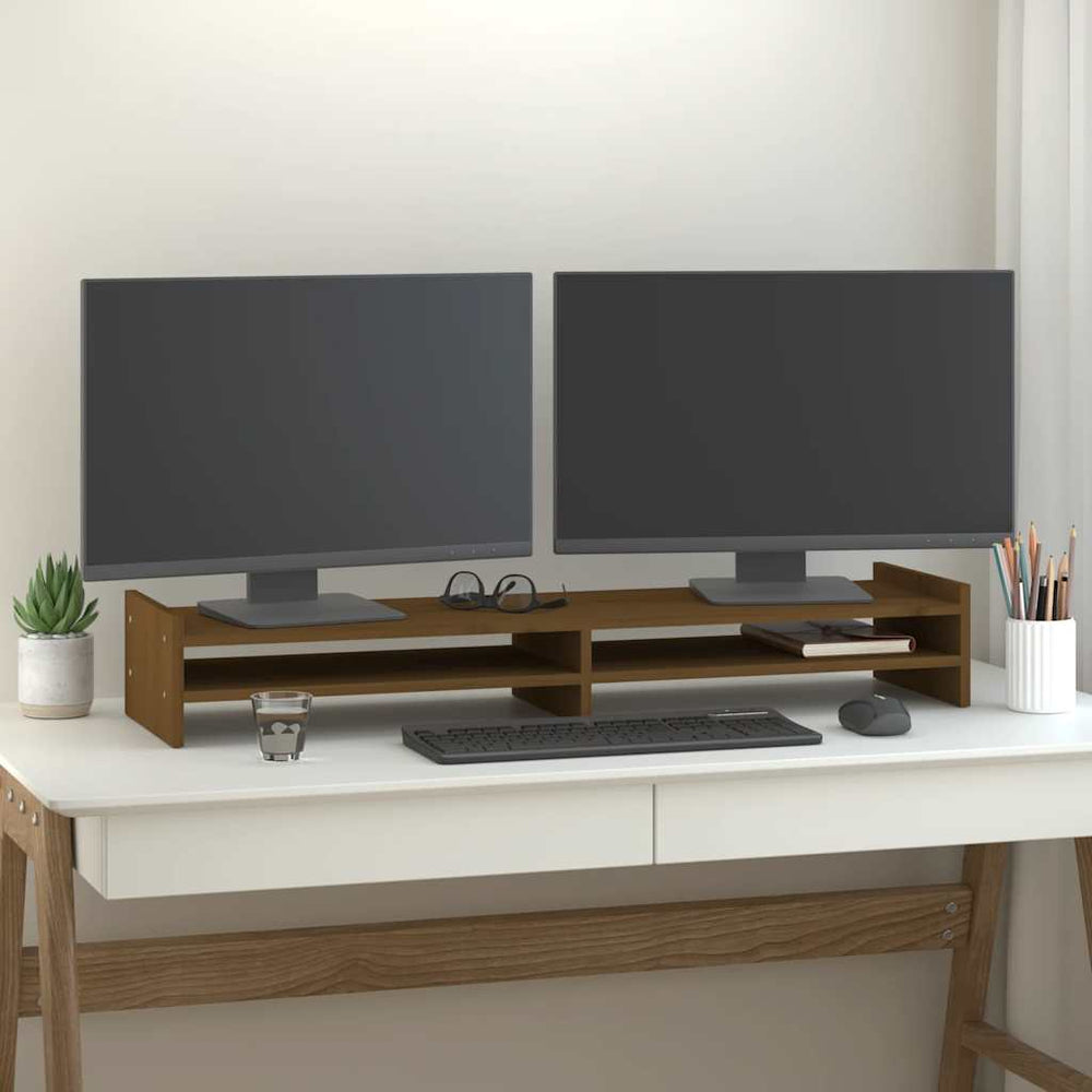 Monitorständer Honigbraun 100cm Kiefer Massivholz