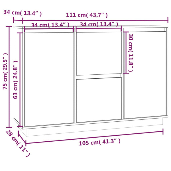 Graues Kiefer Massivholz Sideboard 111 cm