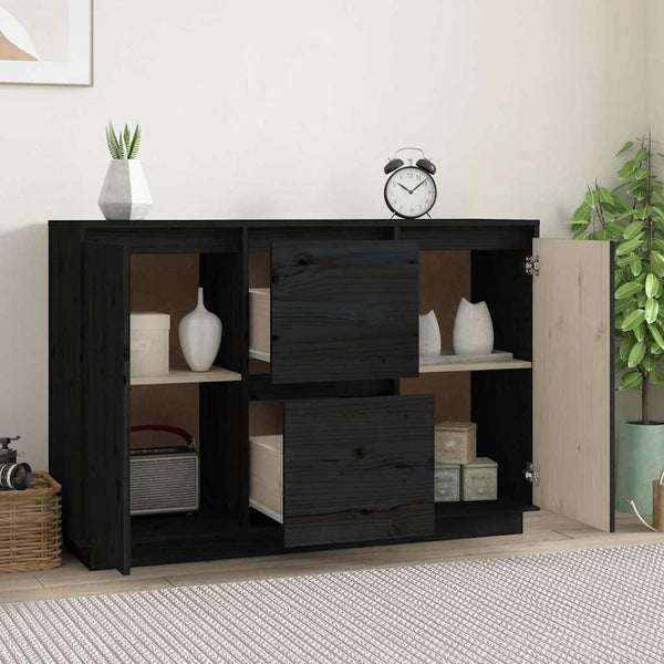 Schwarzes Kiefer Sideboard 111 cm