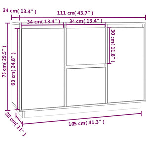 Schwarzes Kiefer Sideboard 111 cm