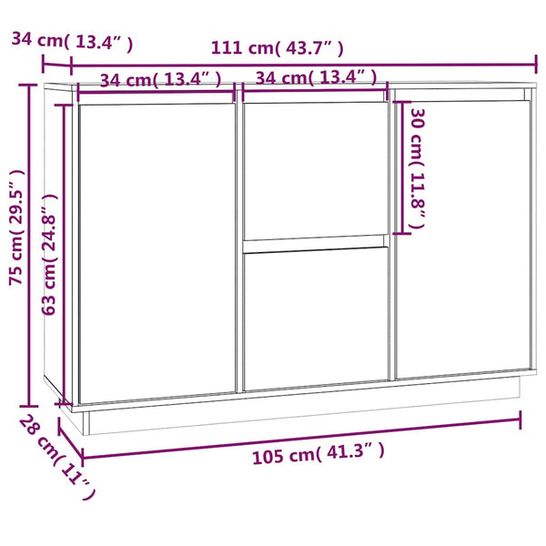 Schwarzes Kiefer Sideboard 111 cm