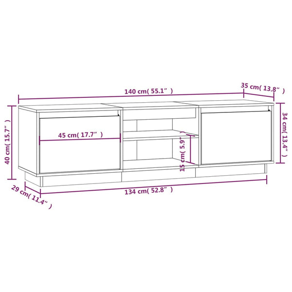 TV-Schrank Kiefer Massivholz 140 cm