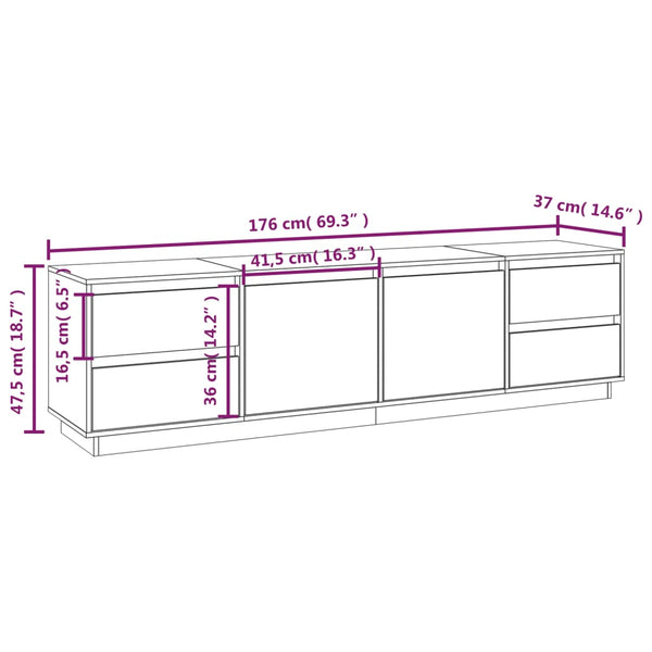 TV-Schrank Weiß 176 cm Massivholz Kiefer
