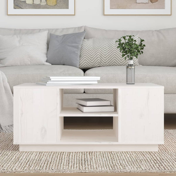 Weißer Couchtisch 90x49cm Kiefer Massivholz
