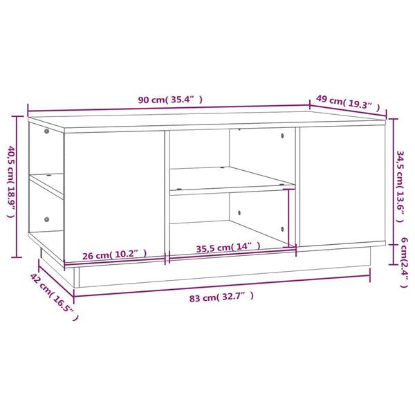 Grauer Couchtisch 90x49cm Kiefer Massivholz