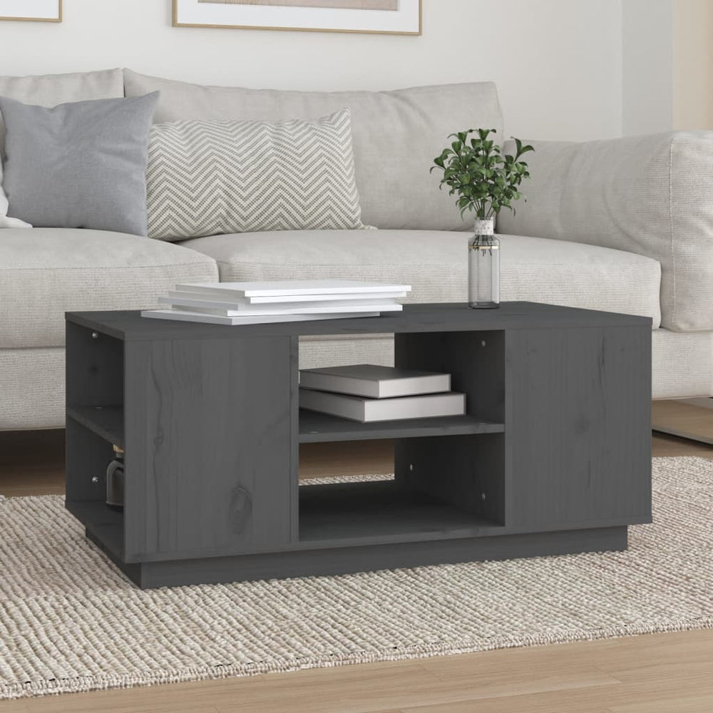 Grauer Couchtisch 90x49cm Kiefer Massivholz