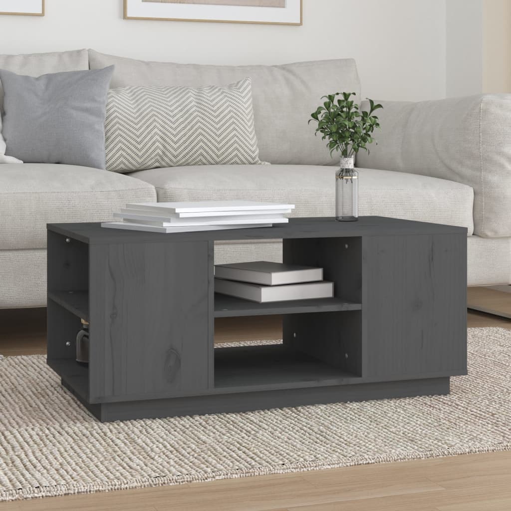 Grauer Couchtisch 90x49cm Kiefer Massivholz