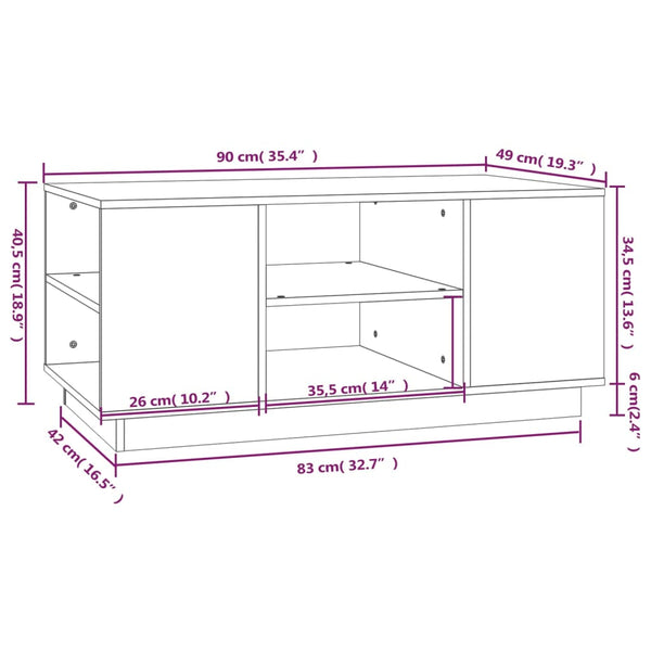 Schwarzer Couchtisch Kiefer Massivholz 90x49 cm
