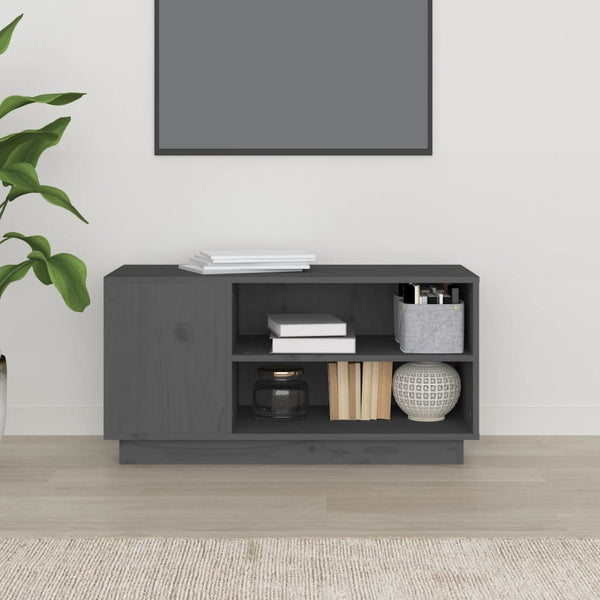 Grauer TV-Schrank Kiefer Massivholz 80cm