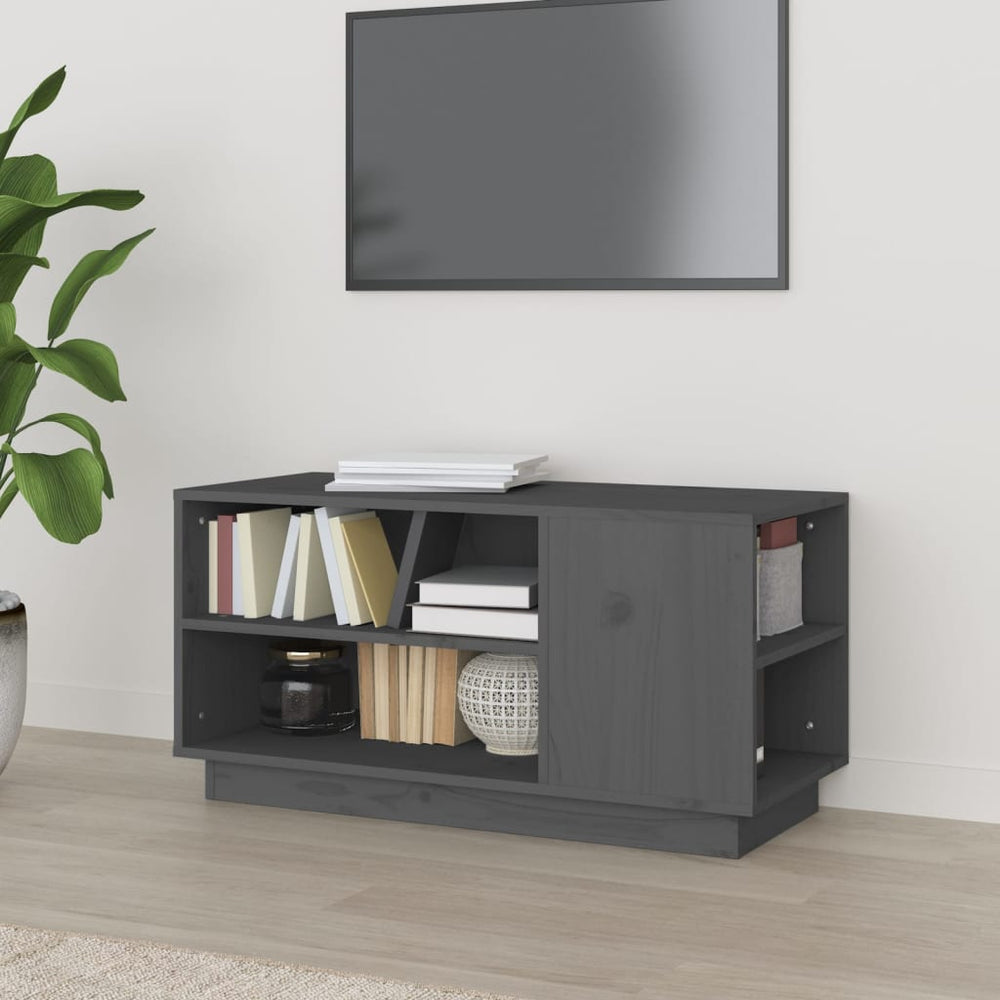 Grauer TV-Schrank Kiefer Massivholz 80cm