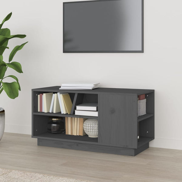 Grauer TV-Schrank Kiefer Massivholz 80cm