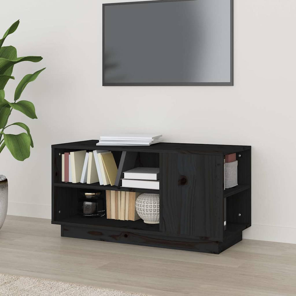Schwarzer TV-Schrank Kiefer Massivholz 80cm