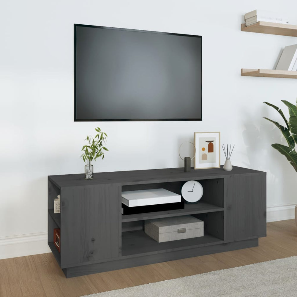 Grauer TV-Schrank 110 cm Kiefer Massivholz