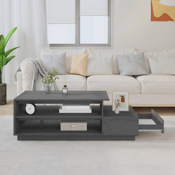 Grauer Couchtisch 120 cm Kiefer Massivholz