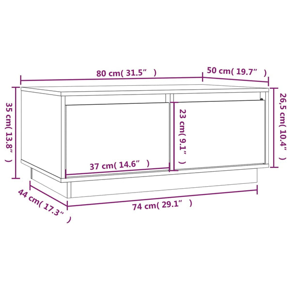 Couchtisch Weiß Kiefer Massivholz 80x50 cm