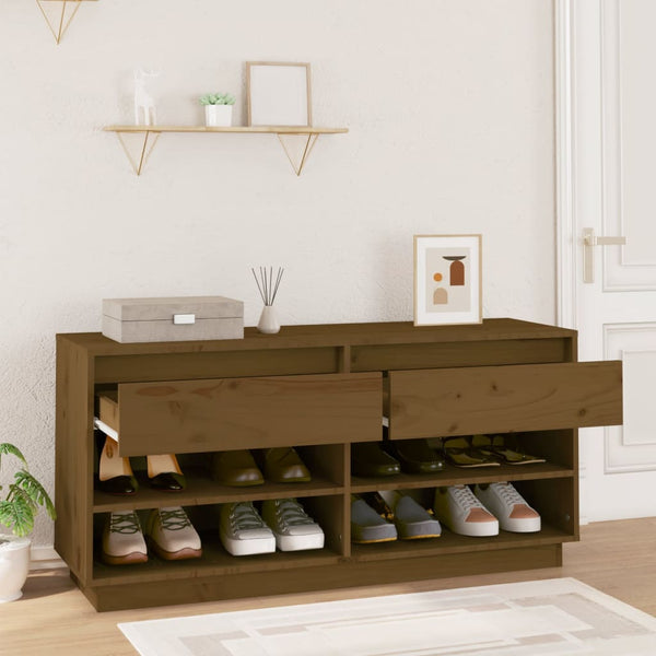 Schuhregal Honigbraun Massivholz Kiefer 110cm