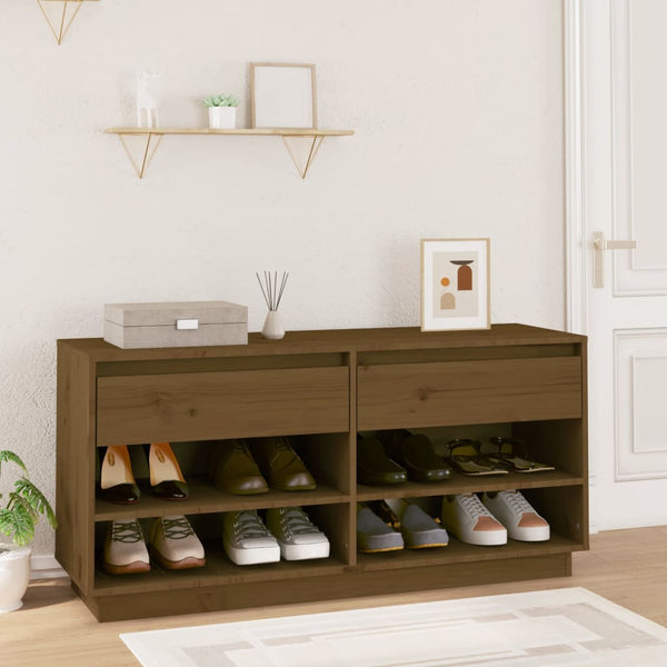 Schuhregal Honigbraun Massivholz Kiefer 110cm