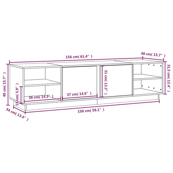 Weißer TV-Schrank 156 cm Kiefer Massivholz
