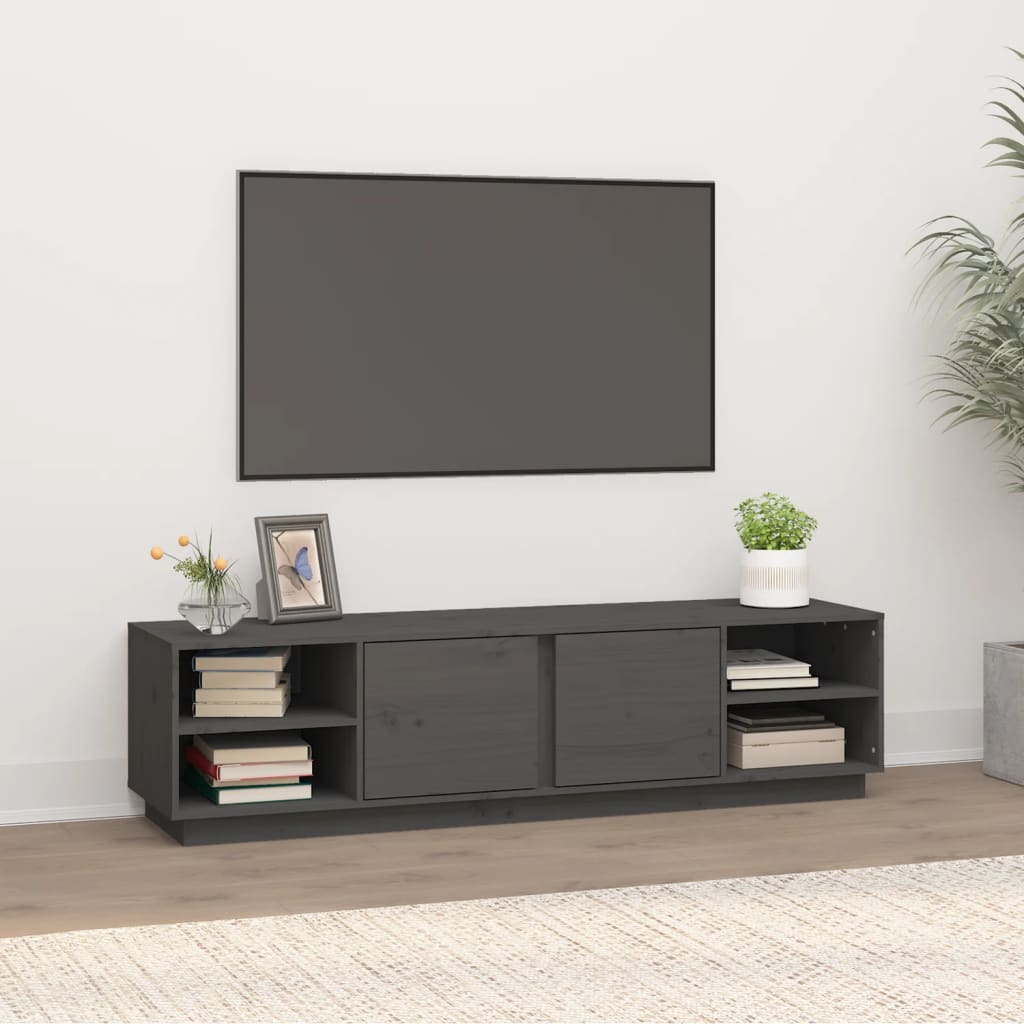 Grauer TV-Schrank 156 cm Kiefer Massivholz