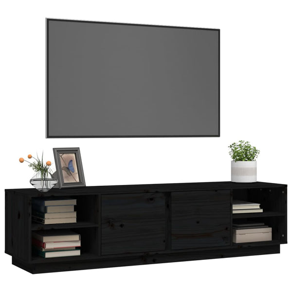 Schwarzer TV-Schrank Kiefer Massivholz 156cm