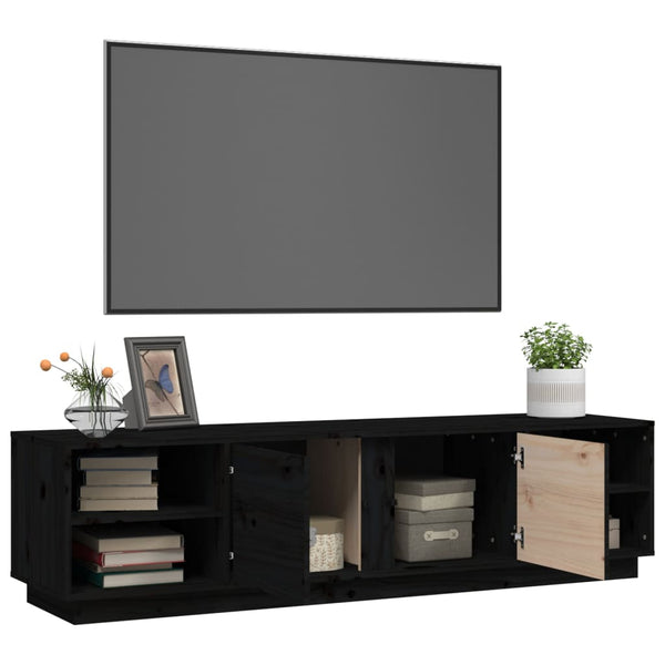 Schwarzer TV-Schrank Kiefer Massivholz 156cm