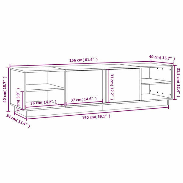 Schwarzer TV-Schrank Kiefer Massivholz 156cm