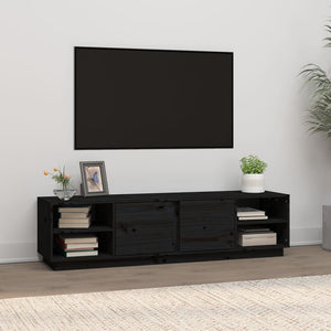 Schwarzer TV-Schrank Kiefer Massivholz 156cm