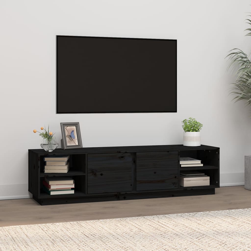 Schwarzer TV-Schrank Kiefer Massivholz 156cm