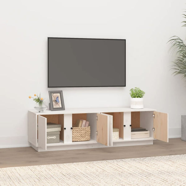 Weißer TV-Schrank Kiefer Massivholz 140 cm