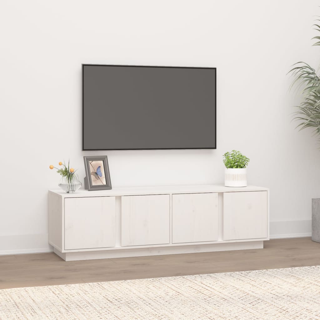Weißer TV-Schrank Kiefer Massivholz 140 cm
