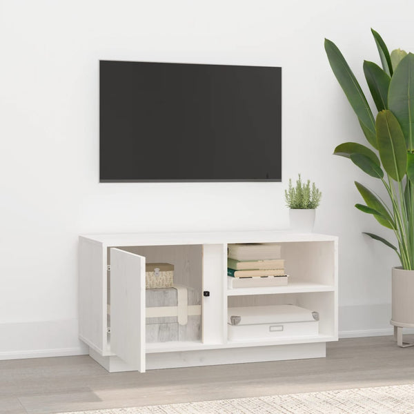 Weißer TV-Schrank Kiefer Massivholz 80 cm