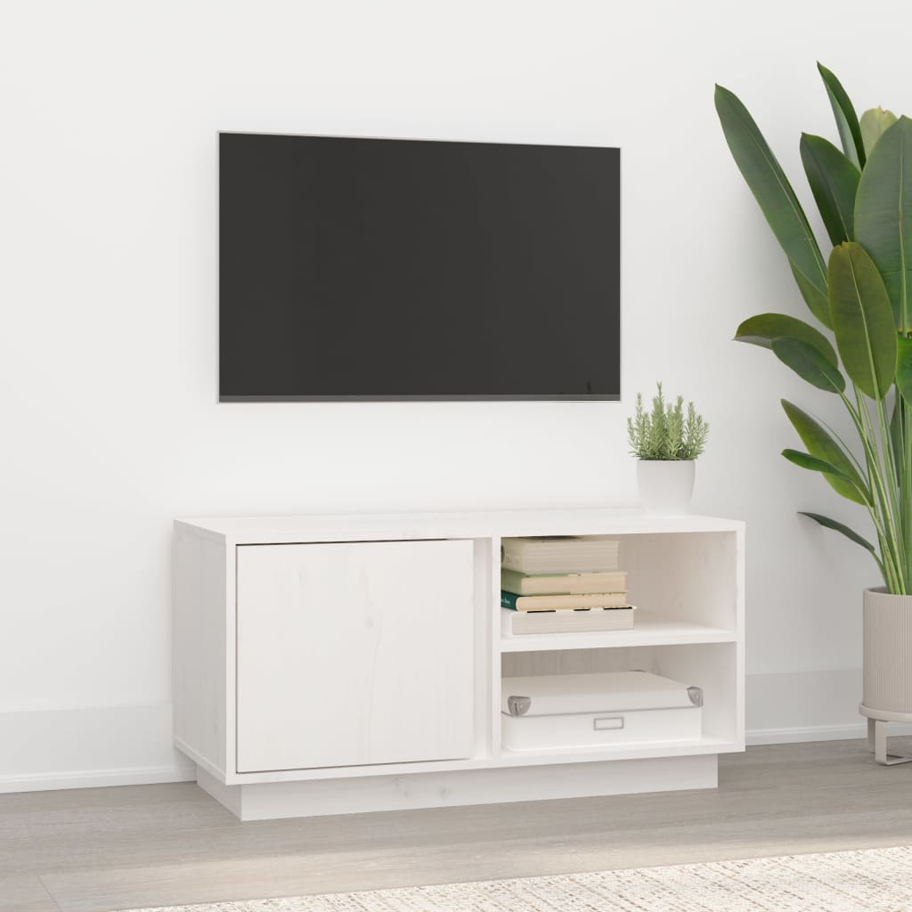 Weißer TV-Schrank Kiefer Massivholz 80 cm