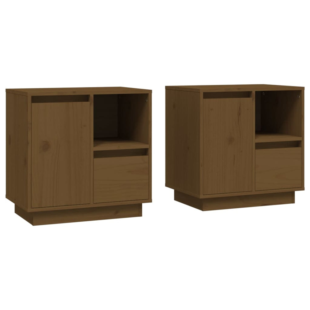 2er Set Nachttische Honigbraun Kiefer Massivholz