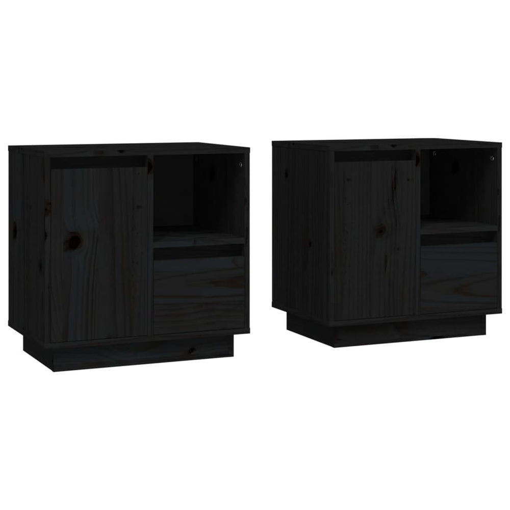 Nachttische 2er Set Schwarz Kiefer Massivholz