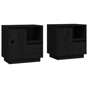 Nachttische 2er Set Schwarz Kiefer Massivholz