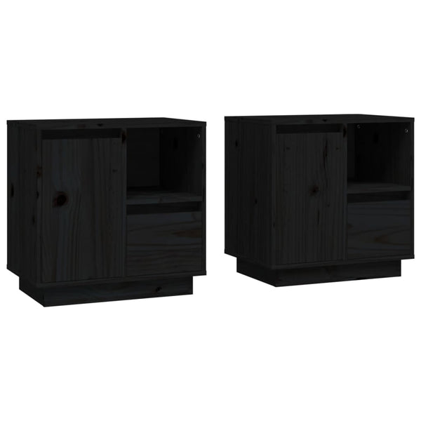 Nachttische 2er Set Schwarz Kiefer Massivholz