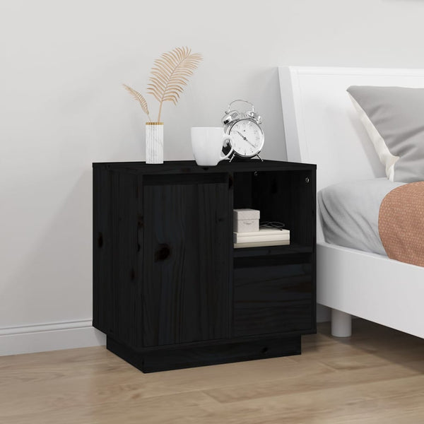 Nachttische 2er Set Schwarz Kiefer Massivholz