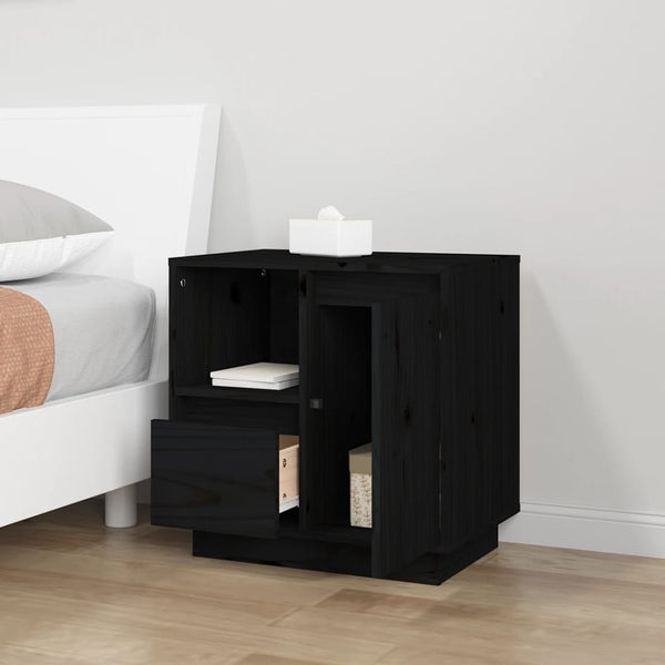 Nachttische 2er Set Schwarz Kiefer Massivholz