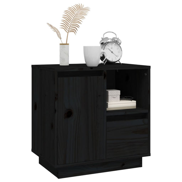 Nachttische 2er Set Schwarz Kiefer Massivholz