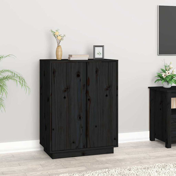 Schwarzes Kiefer Massivholz Sideboard 60 cm