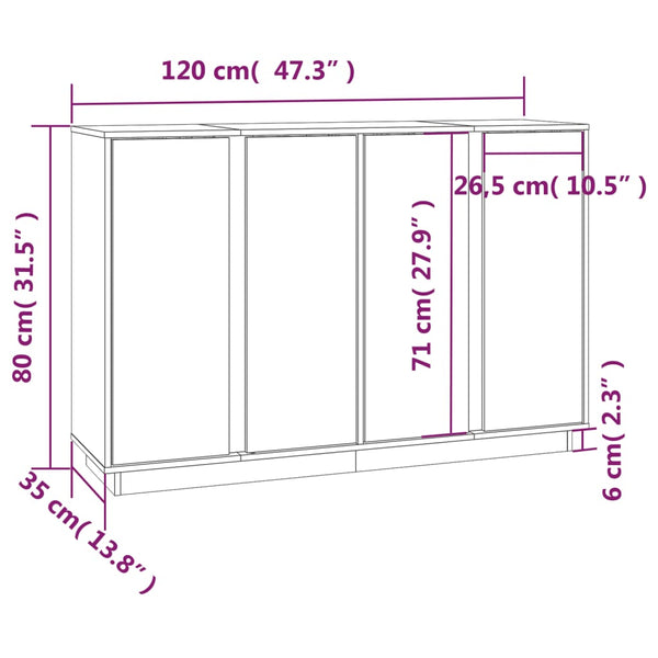 Graues Kiefer Massivholz Sideboard 120cm