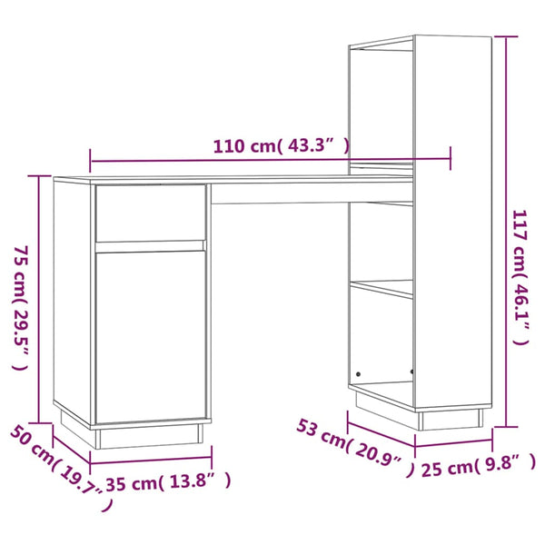 Grauer Kiefer Massivholz Schreibtisch 110 cm