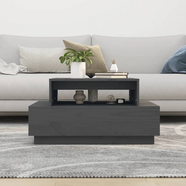 Grauer Couchtisch Kiefer Massivholz 80x55 cm