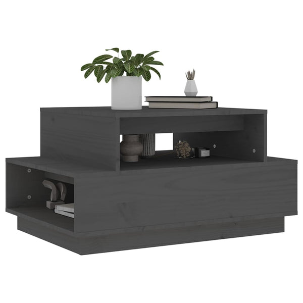 Grauer Couchtisch Kiefer Massivholz 80x55 cm