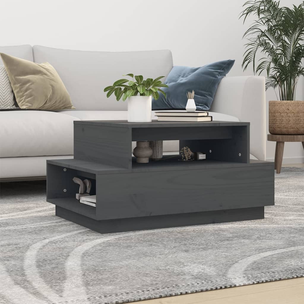 Grauer Couchtisch Kiefer Massivholz 80x55 cm