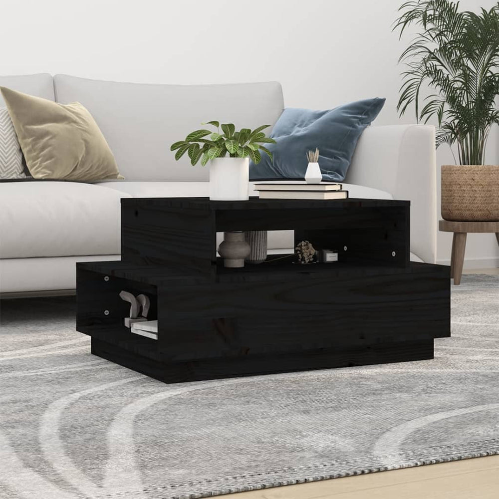Schwarzer Couchtisch Kiefer Massivholz 80x55 cm