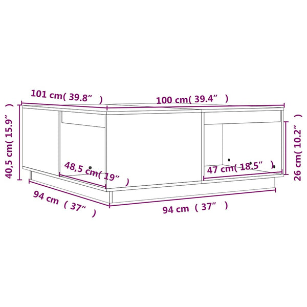 Schwarzer Couchtisch 100x101 cm Kiefer Massivholz