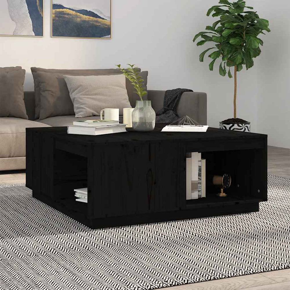 Schwarzer Couchtisch 100x101 cm Kiefer Massivholz