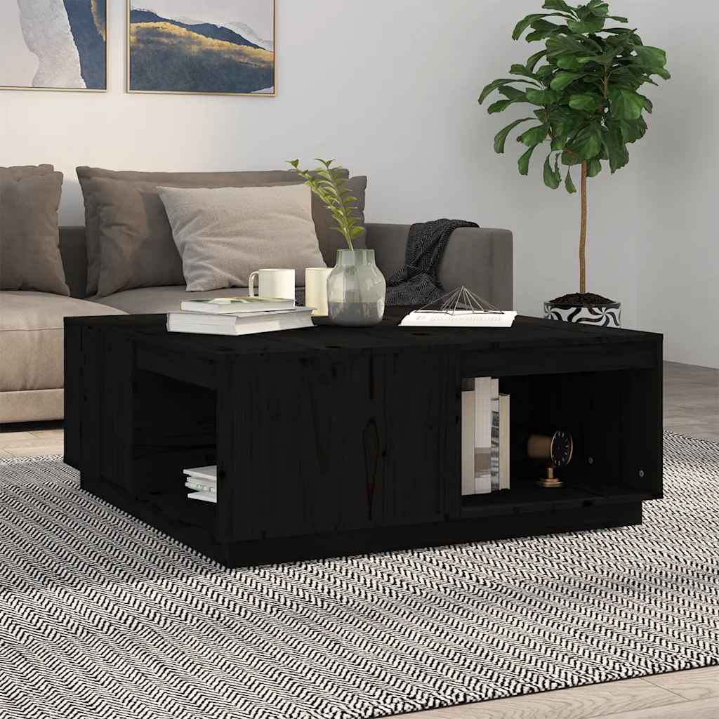 Schwarzer Couchtisch 100x101 cm Kiefer Massivholz