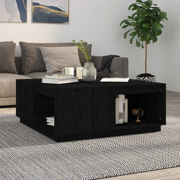 Schwarzer Couchtisch 100x101 cm Kiefer Massivholz